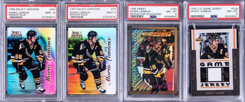 1995-97 Select & Assorted Brands Mario Lemieux PSA-Graded Card Collection (4 Different) Featuring Refractor & Jersey Patch Examples!